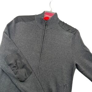 Victorinox Full Zip Sweater Mens Large Gray Nylon Patch Elbow Shoulder Cardigan